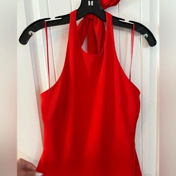 Belle Badgley Mischka Red Halter Midi Dress Size 4 NWT Formal Cocktail Wedding - Picture 3 of 7